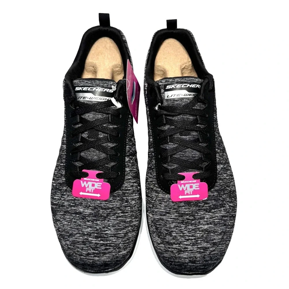 Skechers Flex Appeal 2.0 Womens 9.5 Wide Memory Foam Sneakers Black Comfort New - Picture 2 of 11